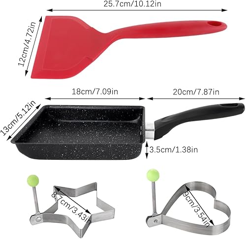 HAOTIAN-X Poêle omelette japonaise, mini poêle à œufs rectangulaires avec spatule à grande en silicone et 2 anneaux d'oeufs au plat, tamagoyaki frit - Nail Gallerys