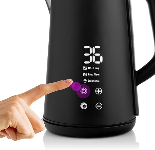 Lehmann Bouilloire électrique, 1,6 litre, en acier inoxydable, Théière avec fonction de maintien de la température, Chauffage rapide, Affichage à écran tactile - Nail Gallerys