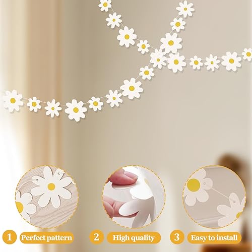 KHDULQ 2 Pièces Marguerite Deco,10M Boheme Décoration de Fête Bannière Marguerite Decoration Guirlandes Décoration Printemps Bannière Gateau Anniversaire Marguerite,Blanche lot de Bannière - Nail Gallerys
