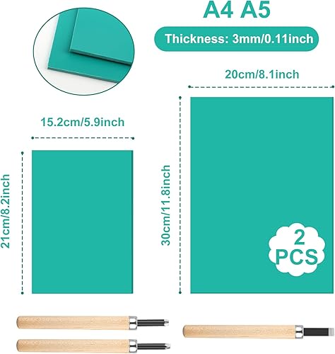 Linogravure Plaque Kit, A4 + A5 Plaque de Linoléum Verte, Plaques d'impression linoléum pour la Gravure, DIY Impression en Reliefs Papier carbone - Nail Gallerys