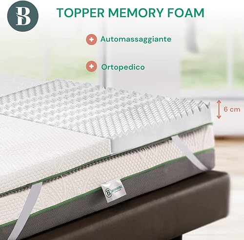 Bedshire Surmatelas Correcteur Français 140 x 195 en Mousse à Mémoire de Forme, Hauteur 6 cm, avec Revêtement Déhoussable Futon Orthopédique, Fabriqué en Italie - Nail Gallerys