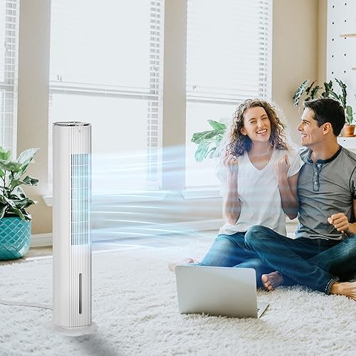 HOMCOM Rafraîchisseur d'air/ventilateur colonne/humidificateur/purificateur 4 en 1 - oscillant - timer, 3 modes, 3 vitesses - télécommande réservoir 5L avec 4 blocs réfrigérants - Nail Gallerys