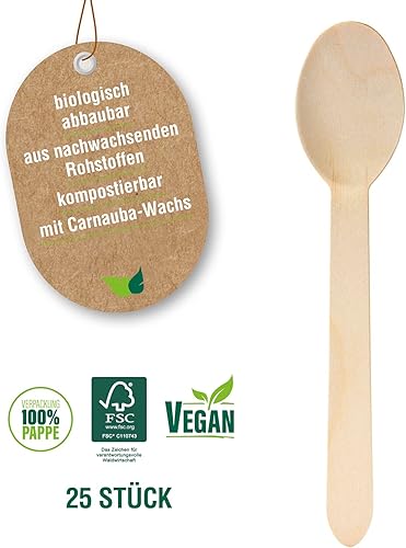 Ökolution Lot de 25 cuillères en Bois jetables recouvertes de Cire de Carnauba, certifiées FSC, dans Un Emballage écologique - Nail Gallerys