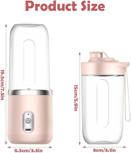 Rppiup Mixeur portable, 400 ml, avec gobelet de rechange, rechargeable par USB, petit blender à emporter avec 6 lames, mini blender pour milkshakes, jus, smoothies (rose) - Nail Gallerys