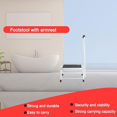 ECUTEE Marchepied avec main courante, escabeau de sécurité antidérapant, pour les personnes âgées, les enfants, la cuisine, la salle de bain, tabouret de toilettes, charge maximale : 150 kg - Nail Gallerys