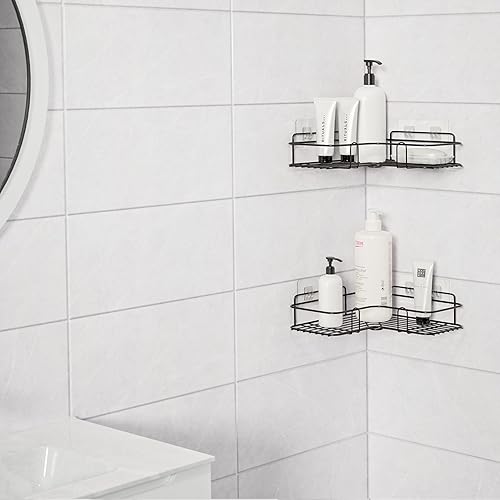 Navaris Étagère de Douche - Lot 2X Panier de Douche Mural sans vis avec Fixation Crochet autoadhésif - Rangement shampoing Savon Gel Douche Rasoir - Nail Gallerys