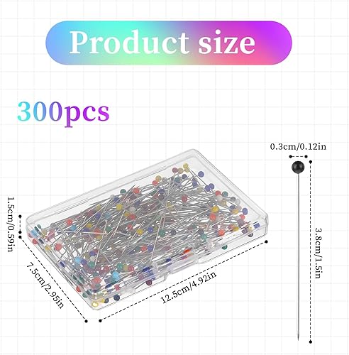 Lot de 300 épingles à coudre multicolores avec tête en perles de verre, 3,5 cm de long, avec tête sphérique nacrée, épingles de couture pour fixer des marqueurs de couture - Nail Gallerys