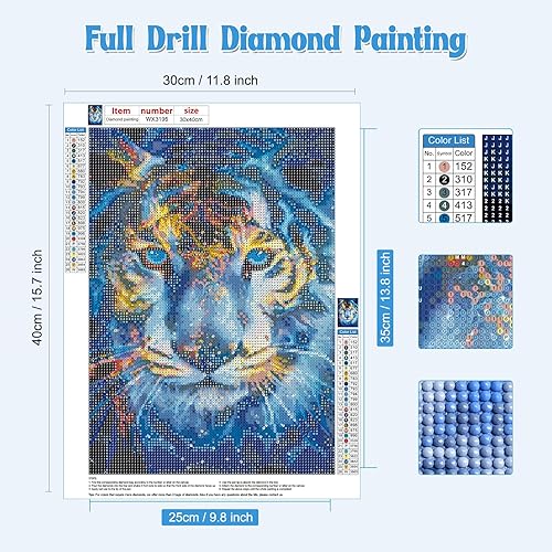 NAIMOER Tigre Peinture Diamant Adulte, Diamond Painting Tigre Complet, Diamant Painting Animaux Kit Enfants Diamant Strass Point de Croix Cristal Painting pour Murale Décor 30x40cm - Nail Gallerys