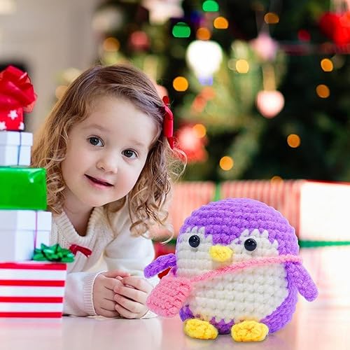 Jiimhte Kit animal au crochet pingouin, kit de crochet pour débutants | Kit de crochet de pingouin en peluche animal,Fournitures artisanales au Crochet pingouin, Kit de tricot pingouin pour adultes et - Nail Gallerys