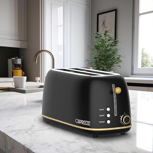 Grille-Pain Caprizze Kaito XL | Double Fente Extra Large et 6 Niveaux de Grill | Design Moderne Effet Bois et Noir Mat - Nail Gallerys