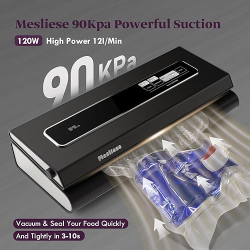 Mesliese Machine Sous Vide Alimentaire 90Kpa Puissant Appareil de Mise Sous Vide, 6-en-1 Compact Machine D'emballage des Aliments, 2 Rouleaux de Sac et 5 Sacs Prédécoupés (Gris Foncé) - Nail Gallerys