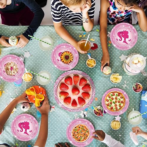 Riisoyu 68 Pièces Bar-bie Vaisselle Anniversaire Fête, Princesse Ensemble Vaisselle Papier Set Princesse Barbi Fournitures de Fête d'anniversaire Assiettes de Vaisselle Tasses Serviettes pour Filles - Nail Gallerys