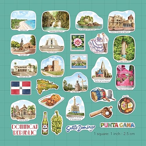 Navy Peony Autocollants de Voyage République Dominicaine Tropicale (28pcs) – Illustrés à la main, Décalcomanies de Vacances Thématiques pour Journaux, Scrapbooks, Bagages - Nail Gallerys