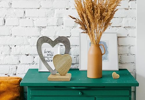 Coeur Double pour la décoration - Coeur en métal & Bois en Argent & Brun Naturel - Coeur décoratif Debout Bon comme Cadeau & Symbole d'amour - Nail Gallerys