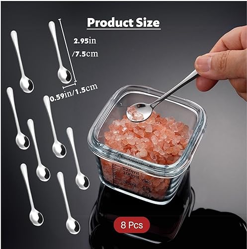 Lot de 8 petites cuillères à expresso en acier inoxydable - Mini cuillères à expresso - 7,5 cm - Jolies petites cuillères à épices en acier inoxydable pour épices, sel, miel, cuillères à café - Fun - Nail Gallerys