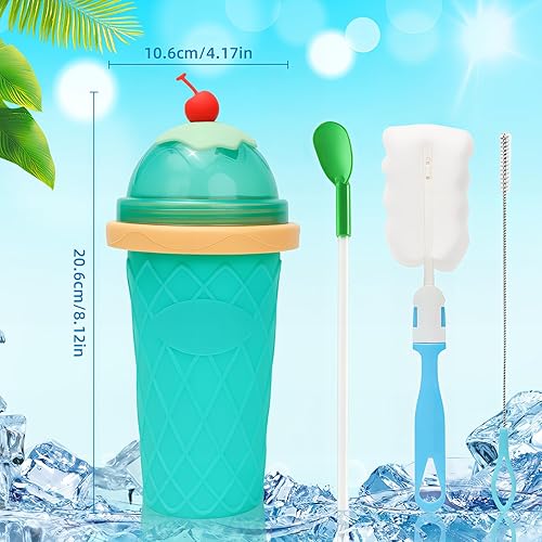 Bugucat Slushy Maker Gobelet réutilisable 2 en 1 avec paille et cuillère, en silicone, pour crème glacée DIY - 350 ml - Vert - Nail Gallerys