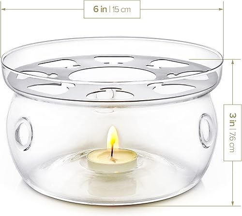 Chauffe-thé universel Teabloom (Grande taille - 15 cm de diamètre) - Fait à la main en verre résistant à la chaleur et sans plomb - Bougie chauffe-plat incluse - Nail Gallerys