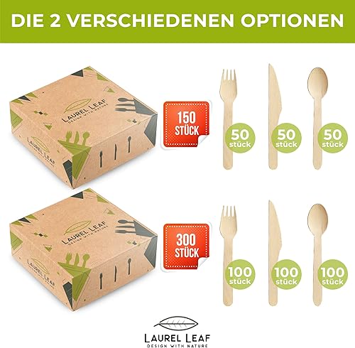 Laurel Leaf Lot de 300 couverts jetables en bois – Couverts durables pour le camping, les fêtes, les anniversaires – Couteaux, fourchettes et cuillères dans une boîte pratique – 100 % naturels - Nail Gallerys