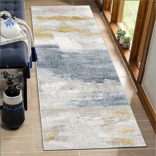 BORKOY Tapis de Passage Couloir 80x150cm Motifs Contemporains Gris Antidérapant Lavable - Tapis de Cuisine Long Absorbant pour Devant Évier, Salon, Bureau Protection Plancher Bois - Nail Gallerys