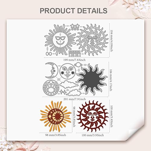 WADORN 2 pièce Cadre Soleil et Lune Matrice de Découpe, Soleil et Lune Fond Matrices de Découpe en Métal pour Cartes D'Invitation de Vœux - Nail Gallerys
