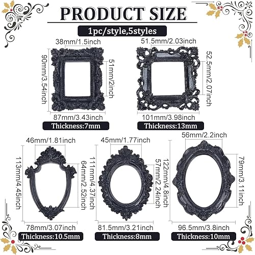 FINGERINSPIRE 5pcs Cadre en Résine Cadre Photo Gothique Noir Cadre Photo Antique Galerie Murale Cadre Photo Sans Verre Ni Support Bricolage Petit Cadre Photo Manucure Décor de Photographie à la Maison - Nail Gallerys