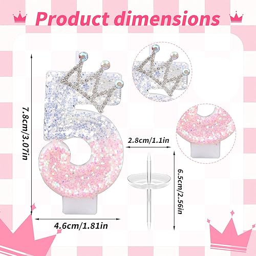 Bougie Couronne Anniversaire, Paillettes Rose et Argent Bougies d'Anniversaire Numérotées Décoration de Gâteau Numérotée pour Anniversaires Mariages Baby Showers (Numéro 0) - Nail Gallerys