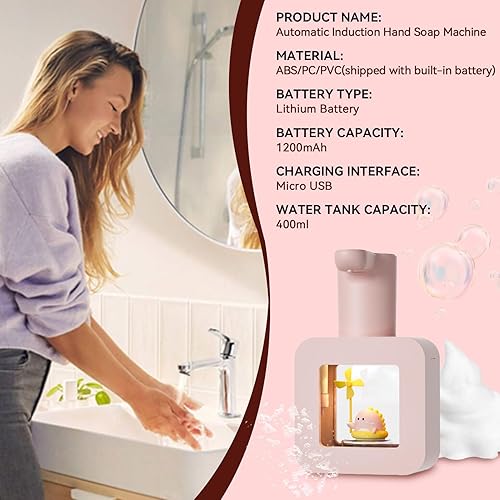 Distributeur De Savon Automatique, 400 ML Mignon Distributeur De Savon Moussant sans Contact étanche Enfants Distributeur De Savon pour la Maison Salle De Bain école(Rose) - Nail Gallerys