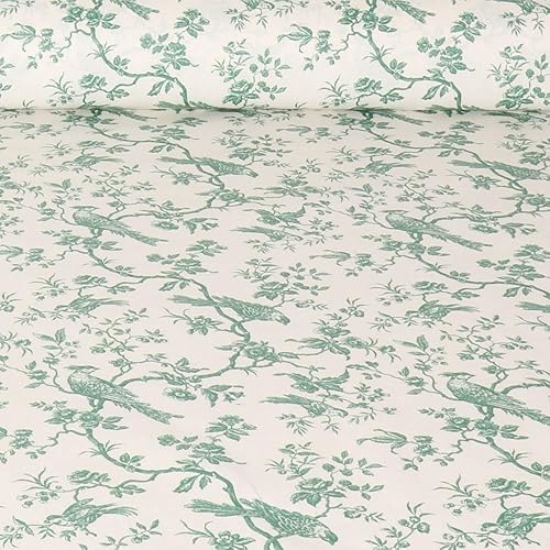 Craftine Tissu Coton Cretonne Enduit Jardin Nature sur Fond Ecru - par 50 cm - Nail Gallerys