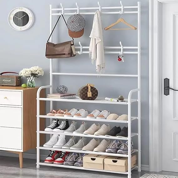 X CLICK Meuble à chaussures - Armoires de chambre - Porte-manteau sur pied - Meuble à chaussures d'entrée - Entrée - Armoire penderie - Meuble à chaussures - Blanc 170 x 80 x 25,5 cm - Nail Gallerys