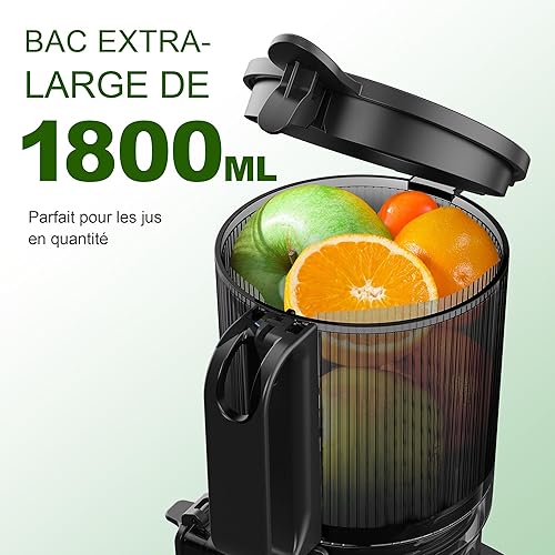 Fretta Extracteur de Jus Professionnel à Mastication Lente - Grande Goulotte 135mm - 250W Moteur Puissant - Pour Fruits Entiers et Légumes - Facile à Nettoyer - Sans BPA - Acier Inoxydable - Silencieu - Nail Gallerys