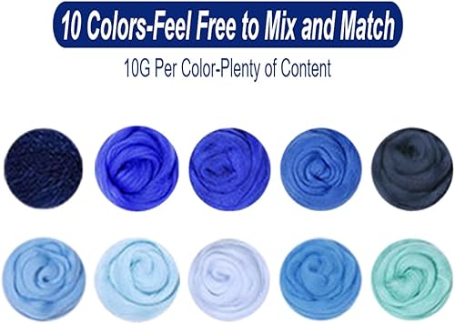 YOYEAH Lot de laine à feutrer | 10 g x 10 couleurs | Laine de mouton pour feutrage – Feutrage aiguilleté, feutrage à sec et feutre humide possible | Laine à feutrer naturelle pour débutants, - Nail Gallerys