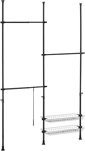 [en.casa] Penderie Télescopique Garde-Robe Mobile Porte-Manteau Ajustable avec 4 Barres de Penderie Système de Porte-Vêtements Réglable en Hauteur et Largeur Acier Laqué Plastique 150-230 cm Noir - Nail Gallerys