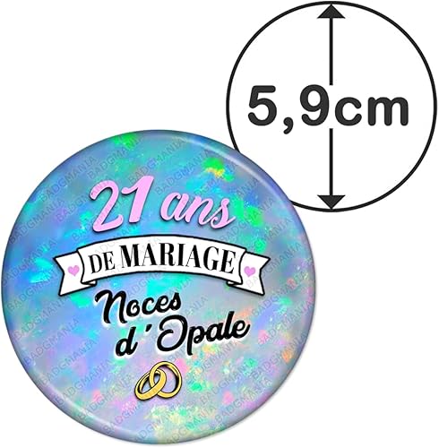 Badgmania Magnet Aimant Décapsuleur | Anniversaire 21 Ans de Mariage Noces d'Opale | Diamètre 5.9cm | Anneaux Mariage - Nail Gallerys