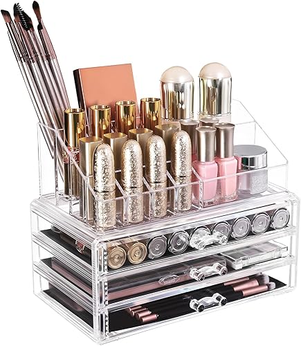 SONGMICS Rangement Maguillage, Organisateur, avec 3 Tiroirs et 15 Compartiments de DiffÉrentes Tailles, Transparent JKA002TP - Nail Gallerys