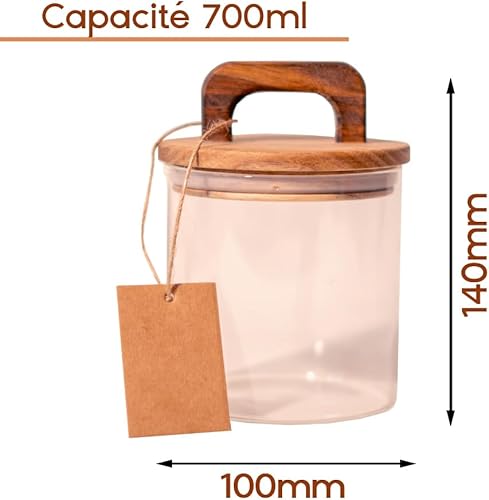 ARMIEL Set Bocaux en Verre Hermétique [3 x 700 ml] - Bocaux verre avec Couvercles en Bambou Durable - Bocal en verre avec Couvercle - Bocaux Conservation Verre - Bocal verre - Bocal pates - Nail Gallerys