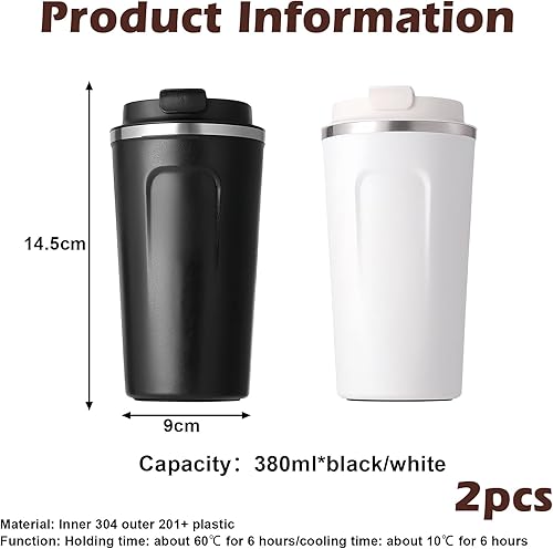2 Pièces Tasse à Café Isotherme de 500 ml, Thermos Café de Voyage Mug de Voyage Tasse Isolée pour Café et Thé à Emporter, Tasse de Voyage, Double Paroi pour Garder au Chaud et Au Froid - Nail Gallerys