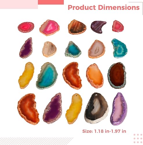 Lot de 20 tranches d'agate naturelle colorées, tranches de géode irrégulières avec trous, formes et couleurs assorties pour bijoux et décoration d'intérieur - Nail Gallerys