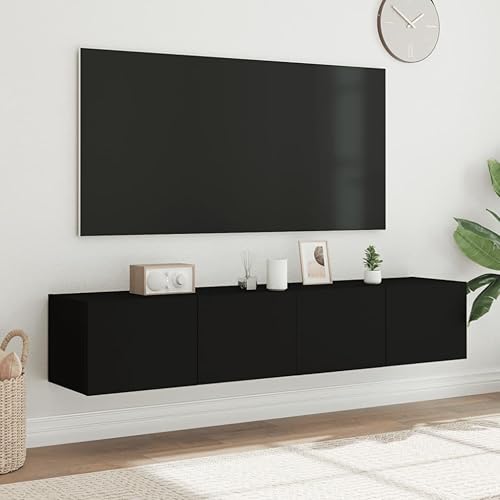 Canditree Ensemble Meubles TV Suspendu avec Lumières LED, Meuble TV Mural avec Rangement, étagère TV Flottante 160cm (Noir) - Nail Gallerys
