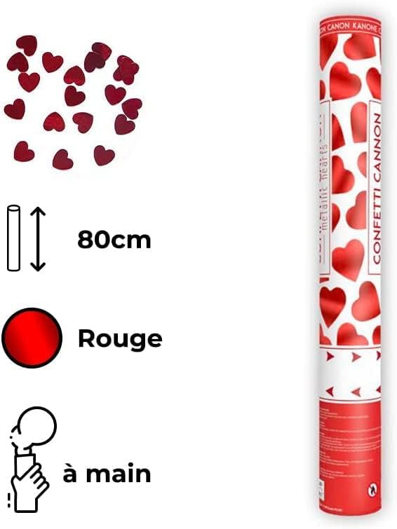 Canon à Confettis Coeur couleur Rouge 80 cm - Lot de 2 lanceurs à confettis à tenir en main, pour Anniversaire, Mariage - Portée 10 Mètres, Prise en Main Facile - SPARKLERS CLUB® - Nail Gallerys