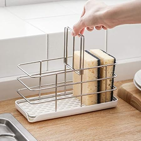 Timpou Porte-éponge en acier inoxydable 304, multifonctionnel pour évier de cuisine, organisateur d'évier, plateau égouttoir à vaisselle, porte-savon, panneau de suspension réglable - Nail Gallerys
