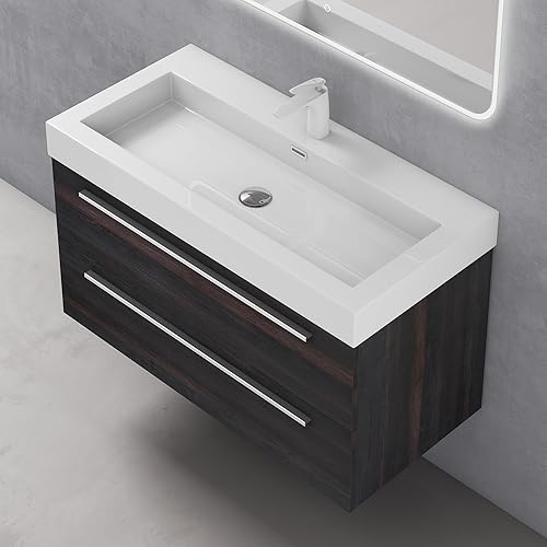 doporro Meuble de Salle de Bains Gris Noir Mat Ensemble de 2 Pièces Meuble Suspendu avec Lavabo 90 cm Design Quadratto - Nail Gallerys
