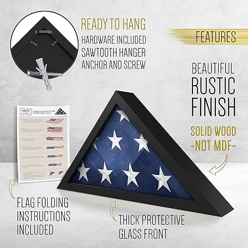 Rustic Flag Case - SOLID WOOD Military Flag Display Case for 9.5 x 5 American Veteran Burial Flag, Wall Mounted Burial Flag Frame, Flag Shadow Box to display folded flag. (Weathered Wood) - Nail Gallerys