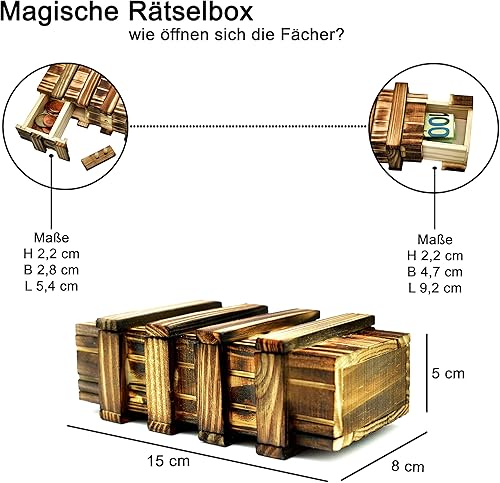 Store HD Boîte Cadeau Magique en Bois - Cadeau - Boîte d'énigmes - Grande boîte à énigmes - 2 Compartiments Secrets pour Cadeaux en Argent, Bons d'achat, Bijoux Mystery - Jeu de Knobel - Nail Gallerys