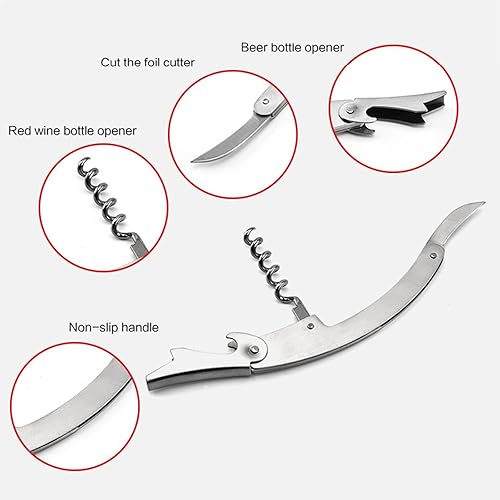 Jinpojun Tire Bouchon Professionnel, Couteaux de Sommelier en Acier Inoxydable avec Décapsuleur et Coupe-Capsule pour Serveurs, Barmans et Usage Domestique - Nail Gallerys