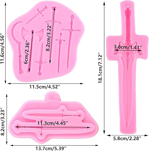 RFGHAC Lot de 3 moules en silicone en forme d'épée pour décoration de gâteaux, chocolat, pâte à sucre, pâte polymère - Nail Gallerys