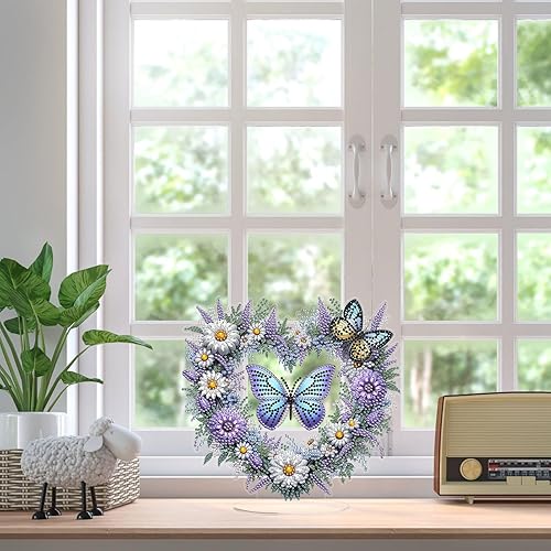 Peinture diamant 5D à faire soi-même - Décoration de bureau - Fleur d'animal - Décoration de table faite à la main pour chambre à coucher, bureau - Motif double face - 06 tournesol en forme de cœur - Nail Gallerys