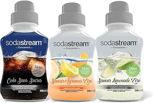 sodastream Pack Machine à Eau Pétillante et Soda Terra Noire, 1 Bouteille FUSE Lave-Vaisselle 1L, 2 Bouteilles 0,5L & Lot de 3 Concentrés Light Saveur Cola Zéro/Limonade Zéro/Agrumes Zéro – 3 x 500 ml - Nail Gallerys