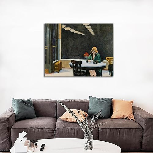 Célèbres images d’art mural Edward Hopper. Impressions sur toile modernes « Automatique, 1927 ». Célèbre reproduction de peinture à l’huile pour Living Home Decor 40x56cm Cadre noir - Nail Gallerys