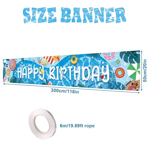 Lyreh Bannière de Fête d'anniversaire pour Piscine, 300 x 50 cm Décorations Piscine d'anniversaire d'Été avec Corde Grande Taille Toile Fond de Fête Fournitures pour Accessoires de Photographie - Nail Gallerys