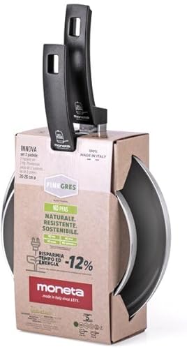 Moneta Innova Ensemble de poêles 20+26 cm, revêtement naturel FineGres (pas de PFAS), également pour induction, 100% fabriqué en Italie - Nail Gallerys